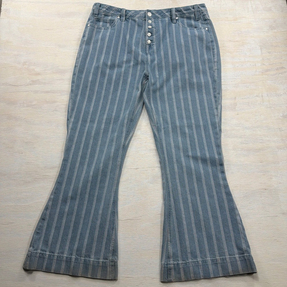 Rock & Roll Cowgirl Jeans High Rise Trouser Striped Button Fly Blue Womens 36x30